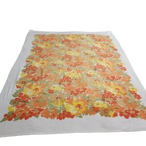 Vintage California Hand Prints Floral Table Cloth Terry Cloth Retro MOD USA
